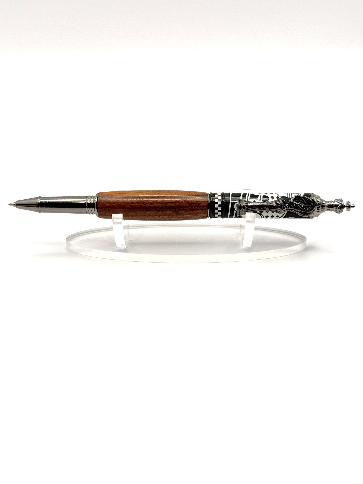 Handcrafted Bolivian Rosewood Chess-Themed Rollerball Pen (Polished Bronze)