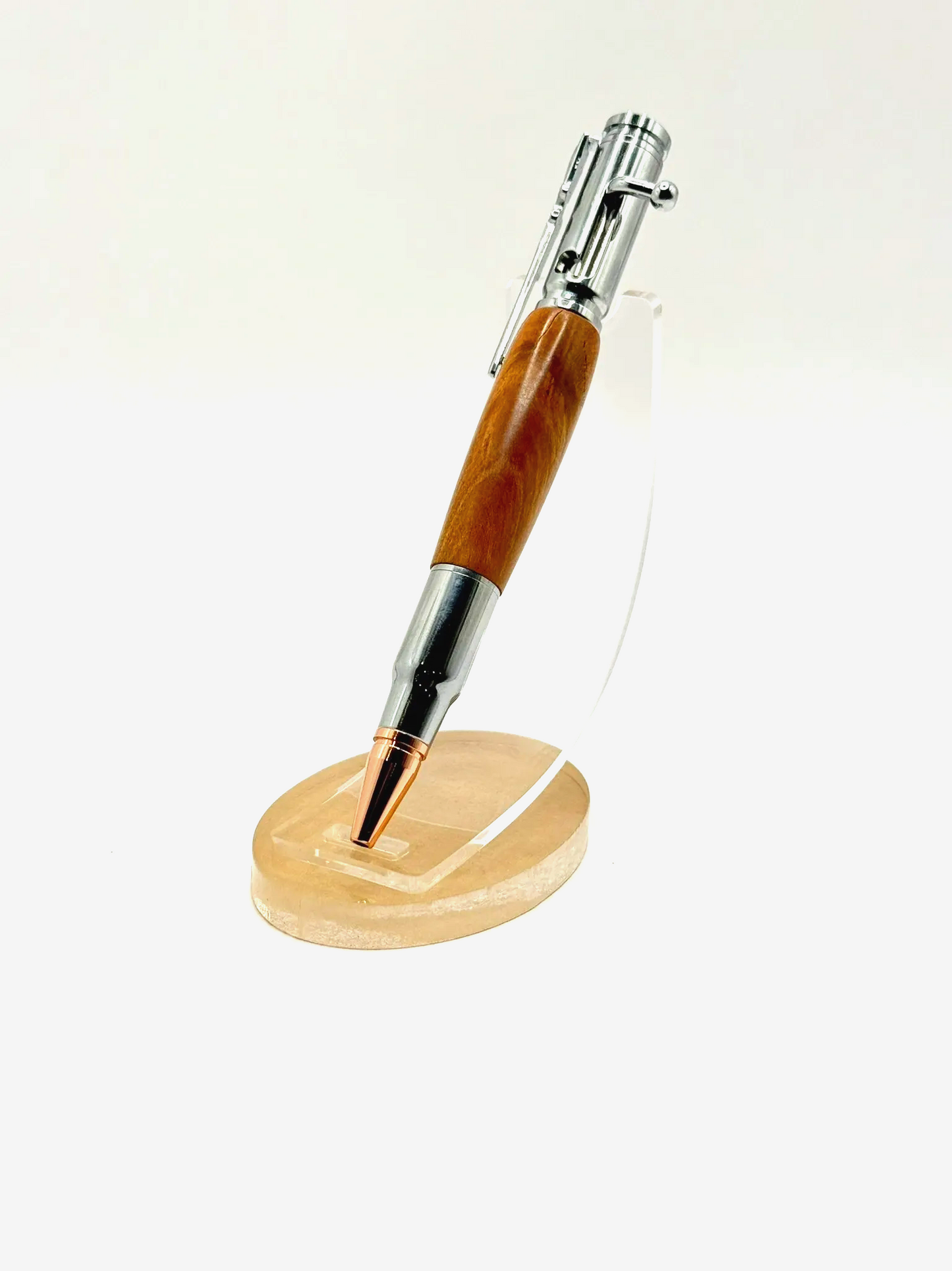Cherry Wood Bolt Action Ballpoint Pen (Silver)