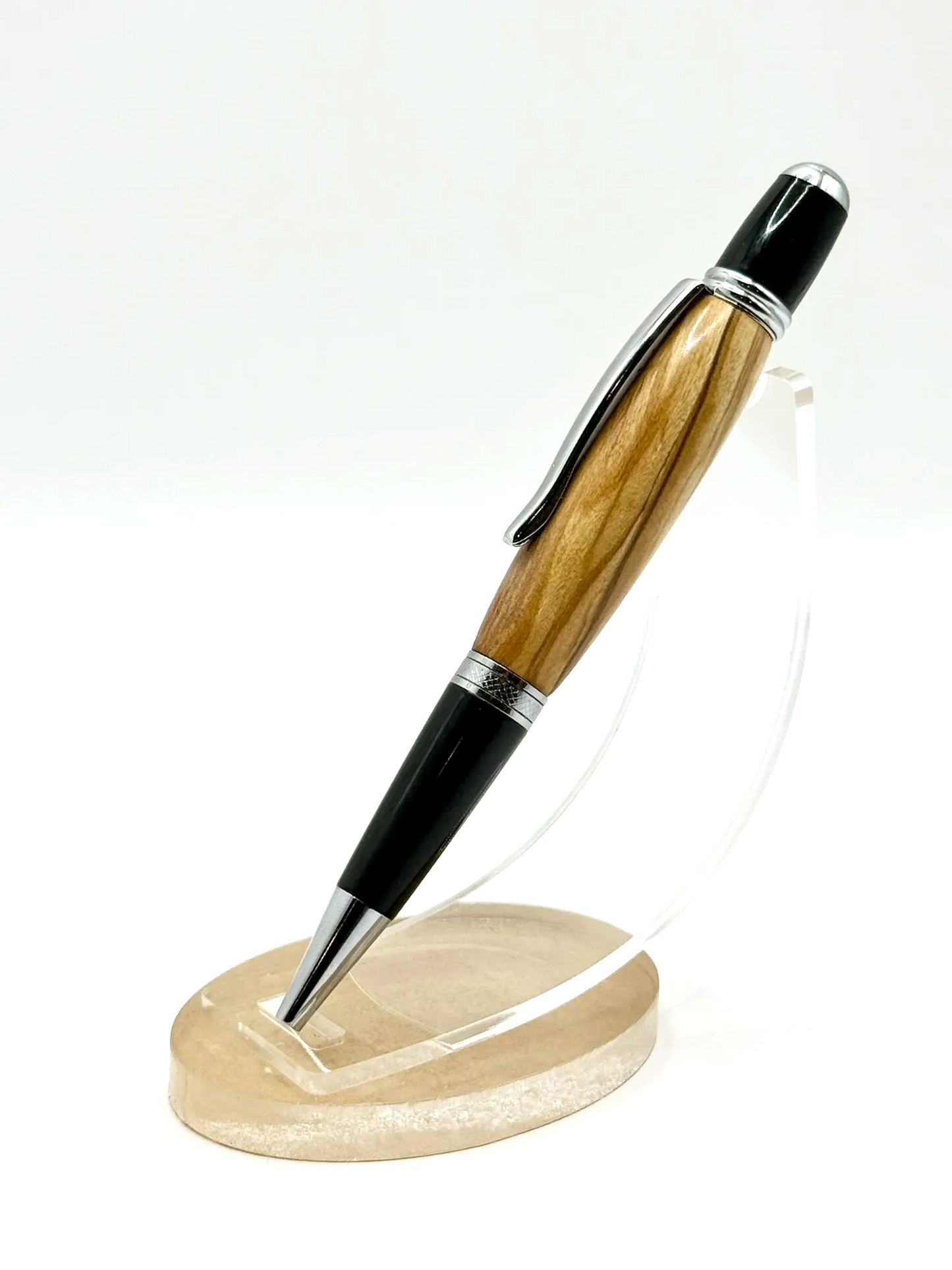 Olive Wood Medium-Body Ballpoint Twist Pen (Silver)
