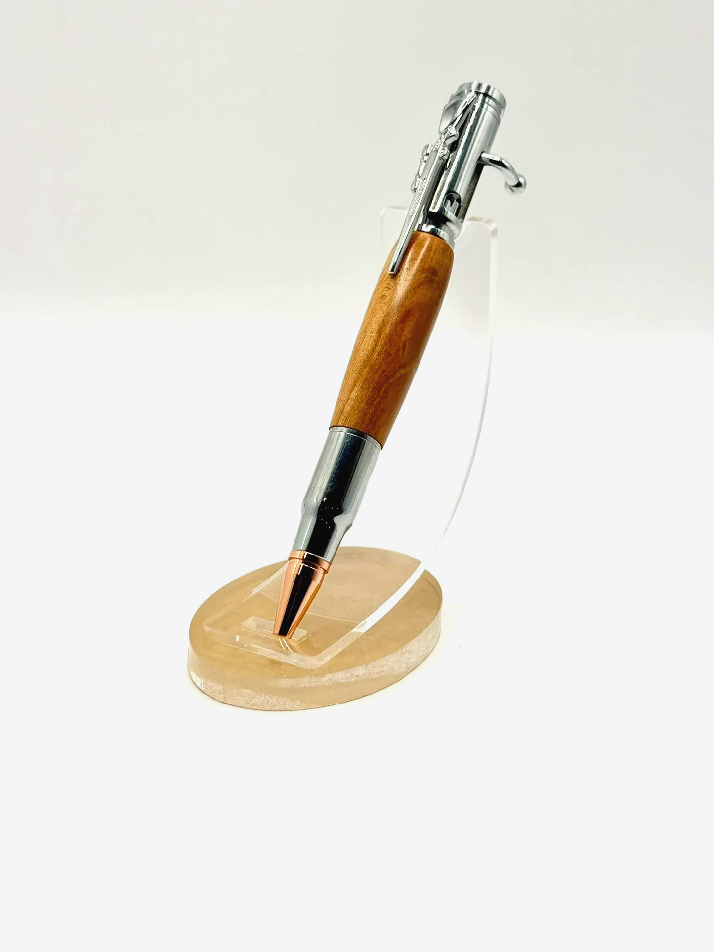 Cherry Wood Bolt Action Ballpoint Pen (Silver)