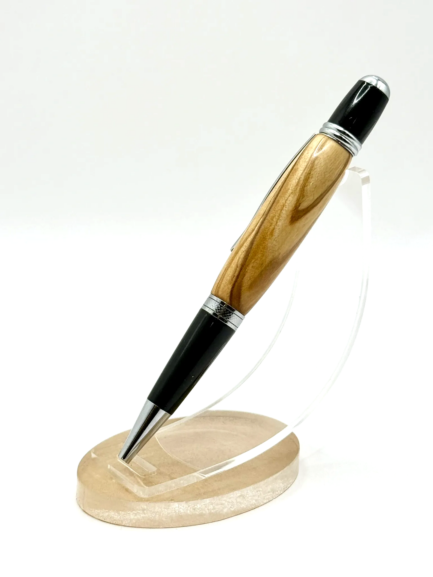 Olive Wood Medium-Body Ballpoint Twist Pen (Silver)