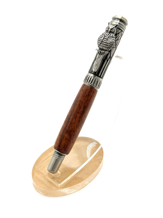 Handcrafted Bolivian Rosewood Owl-Themed Rollerball Pen (Polished Bronze)