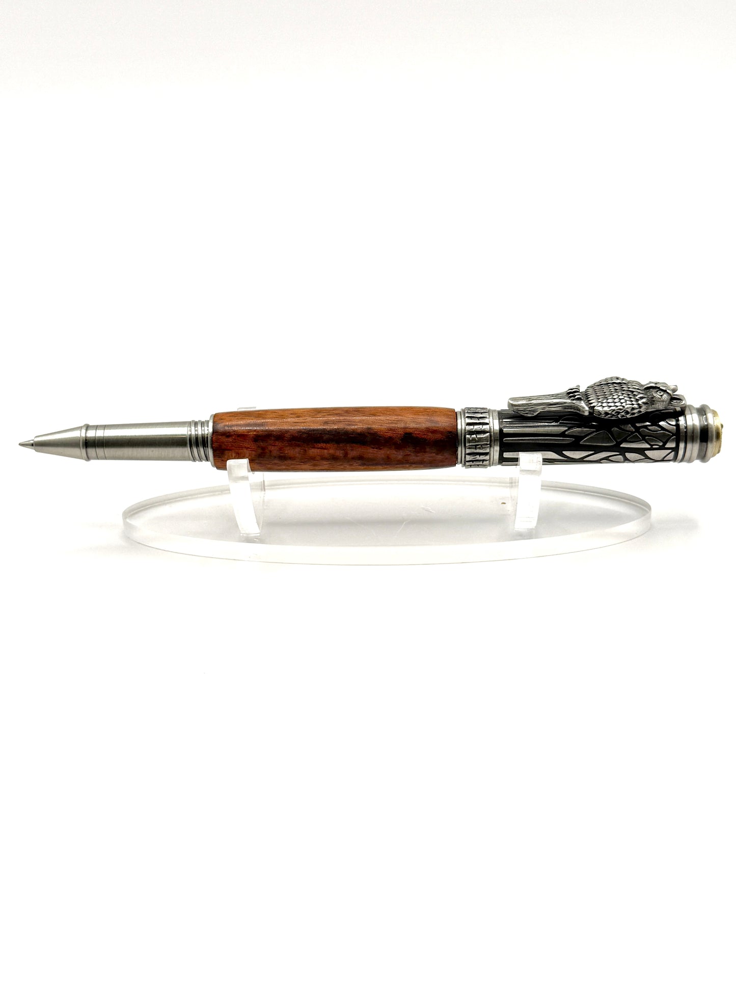 Handcrafted Bolivian Rosewood Owl-Themed Rollerball Pen (Polished Bronze)