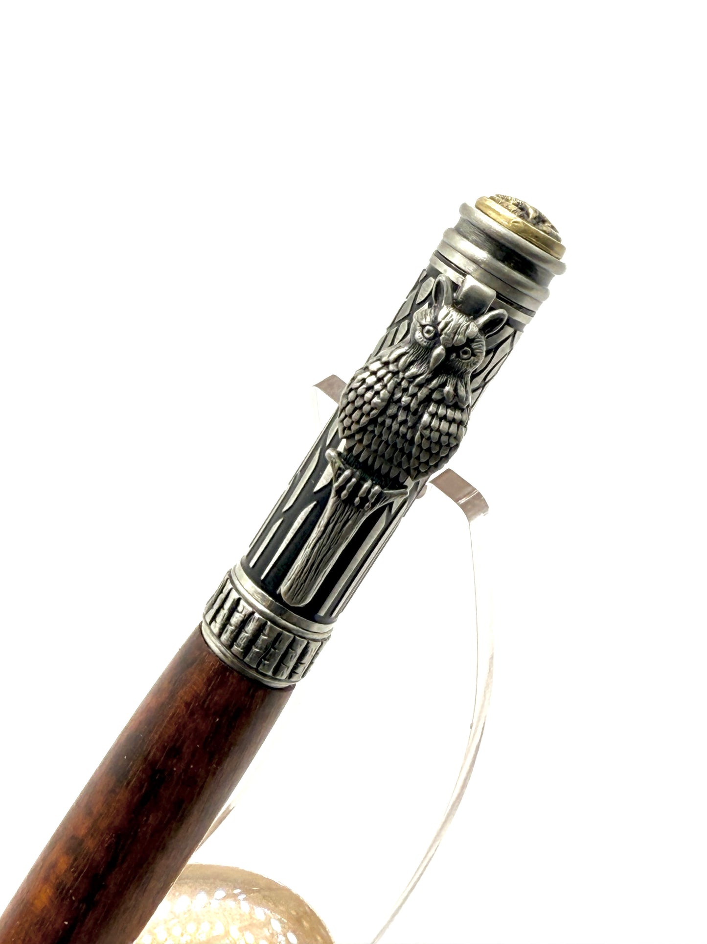 Handcrafted Bolivian Rosewood Owl-Themed Rollerball Pen (Polished Bronze)