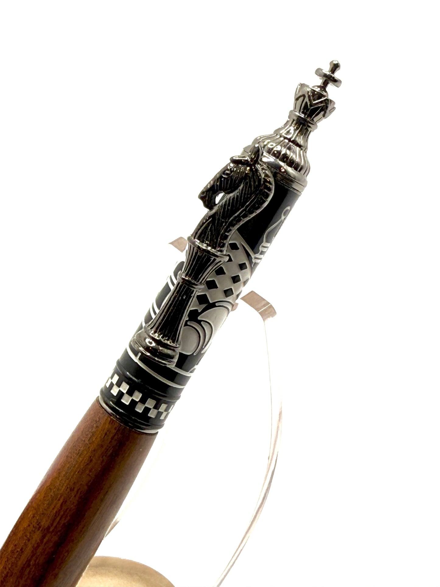 Handcrafted Bolivian Rosewood Chess-Themed Rollerball Pen (Polished Bronze)