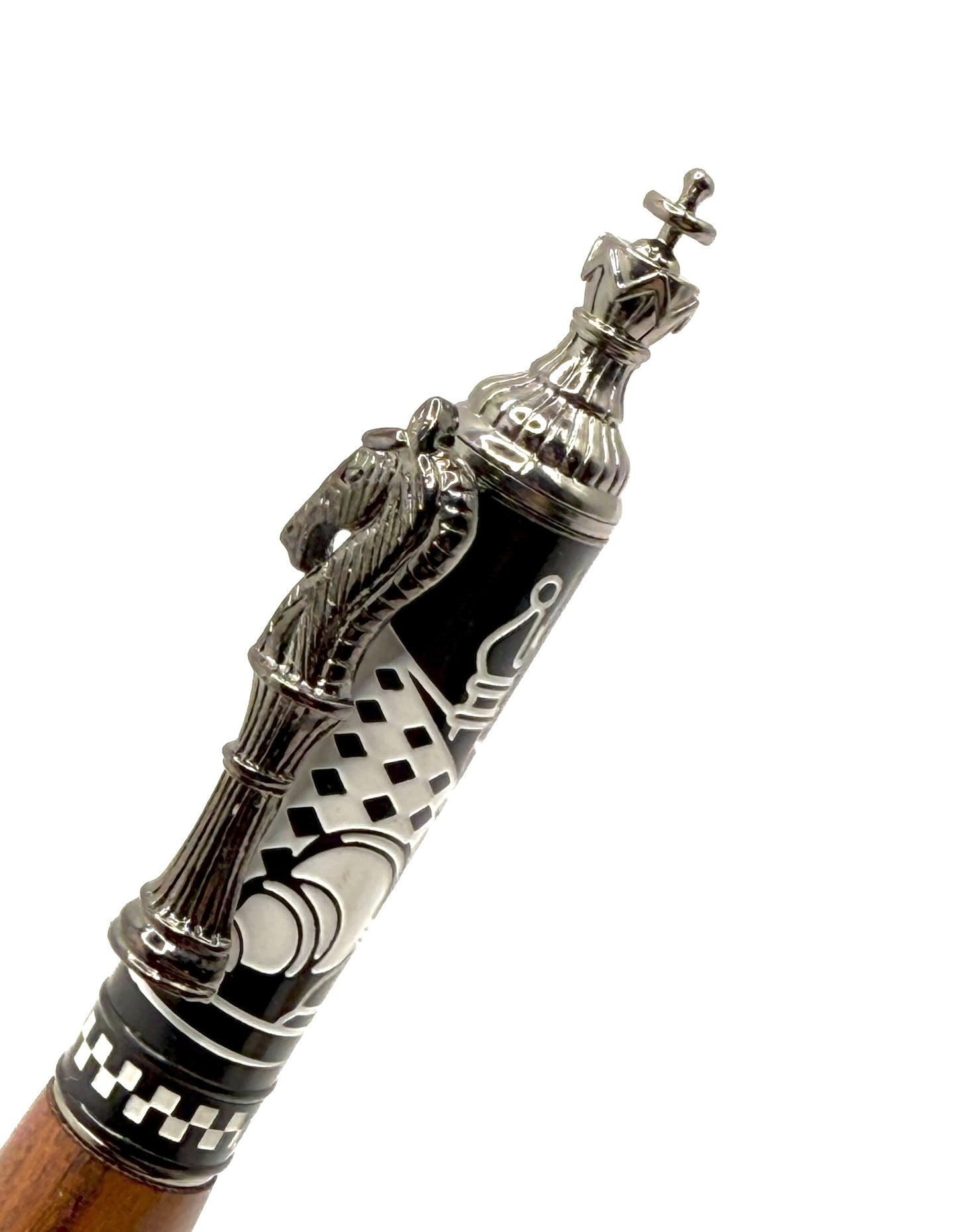 Handcrafted Bolivian Rosewood Chess-Themed Rollerball Pen (Polished Bronze)