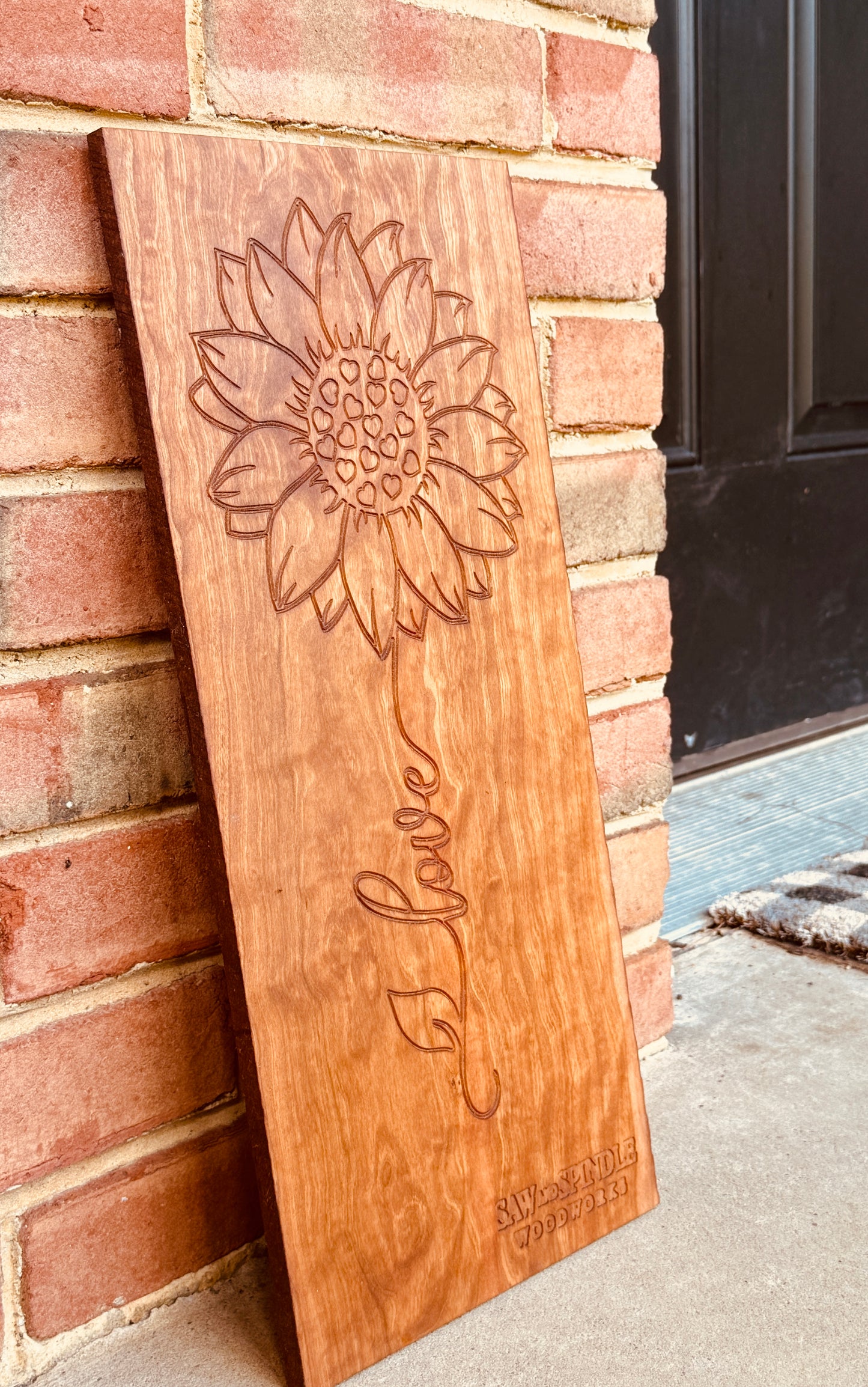 Engraved Sunflower Sign - Cherry Wood (Custom)