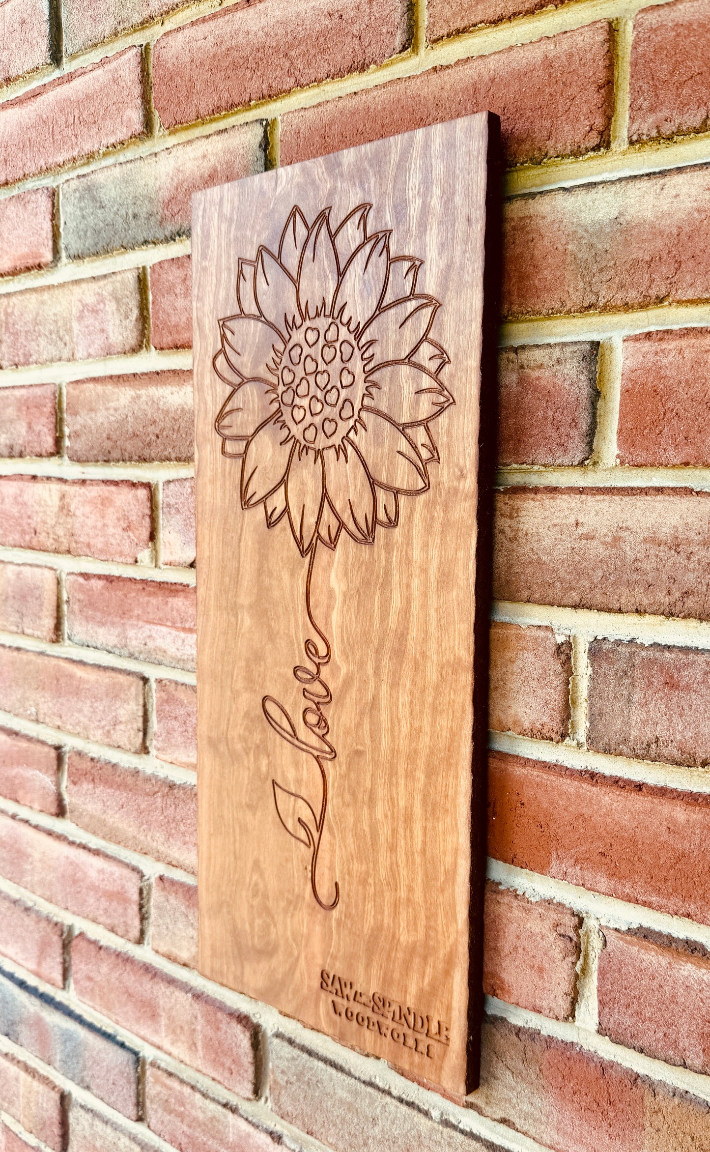 Engraved Sunflower Sign - Cherry Wood (Custom)