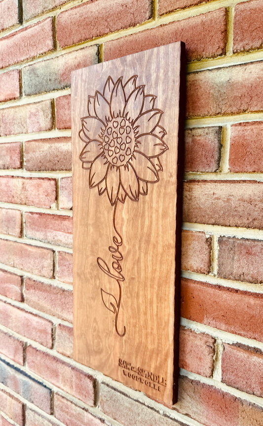 Engraved Sunflower Sign - Cherry Wood (Custom)