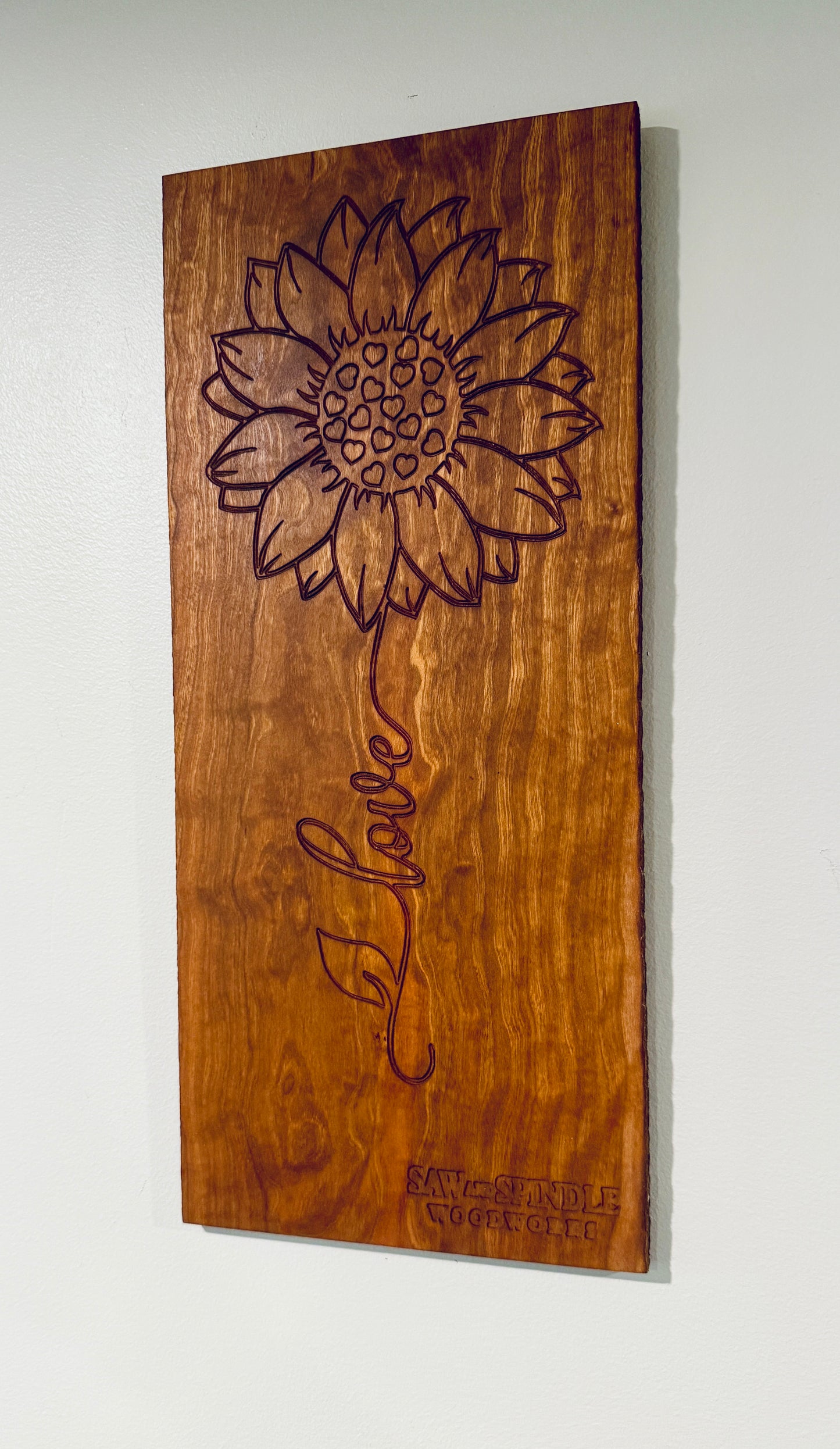Engraved Sunflower Sign - Cherry Wood (Custom)