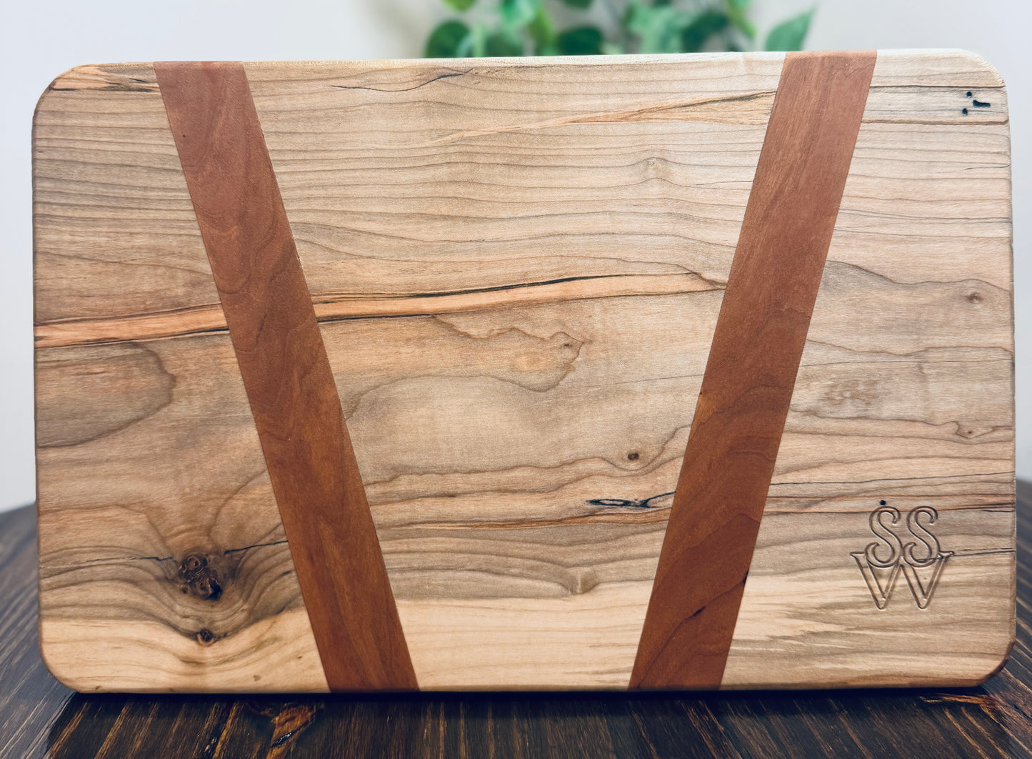 Handcrafted Solid Maple Cutting Board - Cherry Inlay