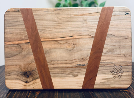 Handcrafted Solid Maple Cutting Board - Cherry Inlay