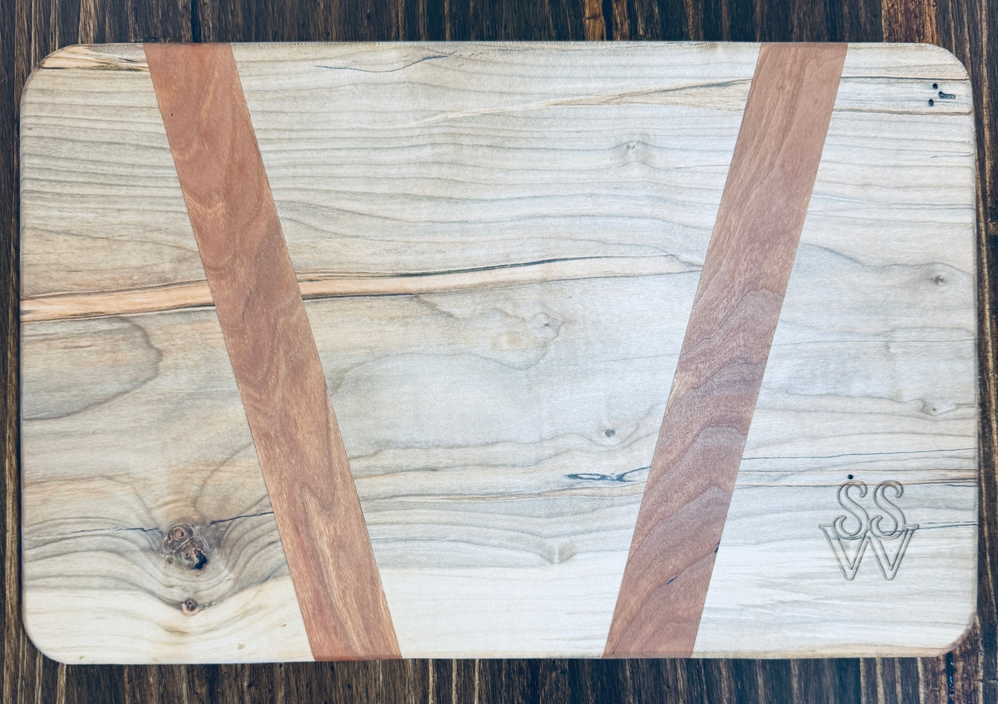 Handcrafted Solid Maple Cutting Board - Cherry Inlay