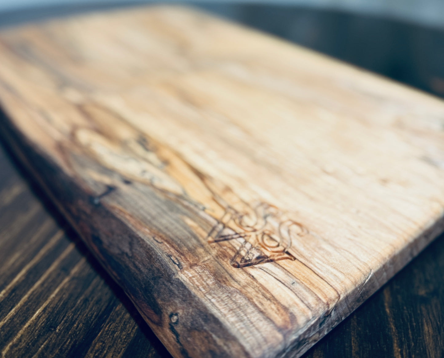 Solid Maple Wooden Board w/ Tapered Tray (Live Edge)