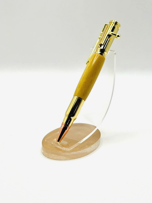 Yellowheart Wood Bolt Action Ballpoint Pen (Gold)
