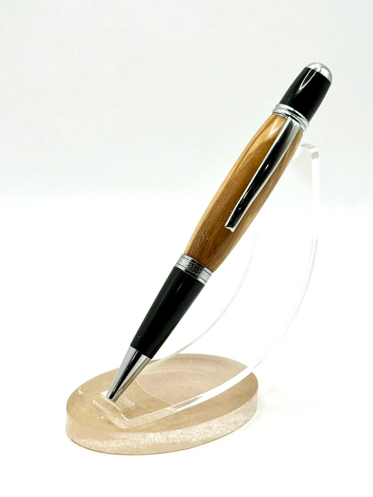 Olive Wood Medium-Body Ballpoint Twist Pen (Silver)