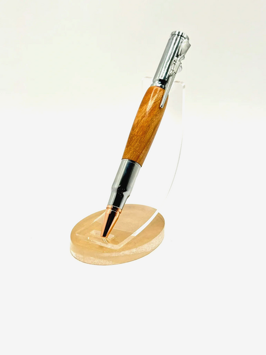 Cherry Wood Bolt Action Ballpoint Pen (Silver)